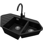 Primagran - evier d'angle en granit 90x50cm, lavabo cuisine 1, 5 bacs + kit de vidage + accessoire, vier ...