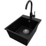 Primagran - evier cuisine en granit 38x50cm, lavabo 1 bac + robinet 32x20cm + kit de vidage, �vier � ...