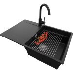Primagran - evier cuisine en granit 78x50cm, lavabo 1 bac + kit de vidage + accessoire, vier  encastrer ...