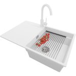 Primagran - evier cuisine en granit 78x50cm, lavabo 1 bac + robinet 32x20cm + kit de vidage + accessoire, ...