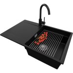 Primagran - evier cuisine en granit 78x50cm, lavabo 1 bac + robinet 32x20cm + kit de vidage + accessoire, ...