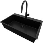 Primagran - evier cuisine en granit 78x50cm, lavabo 1 bac + robinet 40x20cm + kit de vidage, vier  ...