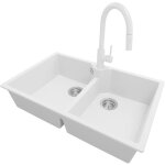 Primagran - evier cuisine en granit 78x50cm, lavabo 2 bacs + robinet 40x20cm + kit de vidage, �vier � ...