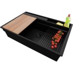 Primagran - evier cuisine en granit 78x53cm, lavabo 1 bac + kit de vidage + accessoires, vier  encastrer ...