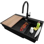 Primagran - evier cuisine en granit 78x53cm, lavabo 1 bac + robinet 40x20cm + kit de vidage + accessoires, ...