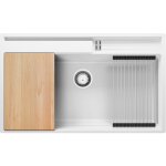 Primagran - evier cuisine en granit 88x53cm, lavabo 1 bac + kit de vidage + accessoires, �vier � encastrer ...