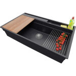 Primagran - evier cuisine en granit 88x53cm, lavabo 1 bac + kit de vidage + accessoires, �vier � encastrer ...