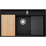 Primagran - evier cuisine en granit 88x53cm, lavabo 1 bac + kit de vidage + accessoires, �vier � encastrer ...