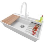 Primagran - evier cuisine en granit 88x53cm, lavabo 1 bac + robinet 40x20cm + kit de vidage + accessoires, ...