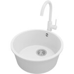 Primagran - evier cuisine granit rond 46x46cm, evier 1 bac + robinet 32x20cm + kit de vidage, lavabo ...