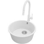 Primagran - evier cuisine granit rond 46x46cm, evier 1 bac + robinet 40x20cm + kit de vidage, lavabo ...