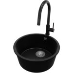 Primagran - evier cuisine granit rond 46x46cm, evier 1 bac + robinet 40x20cm + kit de vidage, lavabo ...