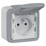 Prise 2p + t avec eclips de protection programme plexo complet saillle gris 16a