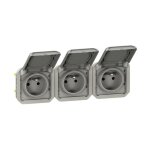 Prise de courant �tanche - plexo - composable legrand 3 x 2p + t - 16 a - gris - ip55 - horizontale - ...