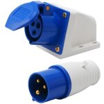 Prise industrielle 16 a 3 broches 220 - 250 v �tanche ip44 2p + t triphas�e 16 a pour camping - cars, ...