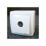 Prise tv simple male blindee 1 sortie saillie complet avec cadre blanc polaire alrea