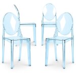 Privatefloor - lot de 4 chaises de salle  manger transparentes - victoria queen bleu transparent