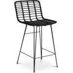 Privatefloor - tabouret de bar en rotin avec dossier - boho bali design - 75cm - catori noir
