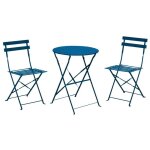 Proloisirs - ensemble guridon de jardin cuba  60 cm - bleu + 2 chaises pliante cuba