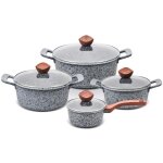 Promis set de casseroles granite, casserole 16 cm, casseroles 20, 24, 28 anses marron
