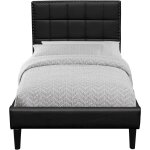 Lit 120x200 - sommier + t�te de lit capitonn�e blanc - pieds de 16 cm - 13 lattes - rev�tement pvc simili ...