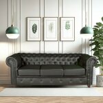 Le quai des affaires - canap chesterfield 3 places / noir / 213x85x72