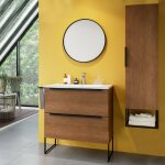 Le quai des affaires - ensemble marina meuble + vasque + miroir + colonne / dcor noyer /