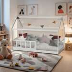 Le quai des affaires - lit cabane kiwi 90x190 + 1 sommier + barrire / blanc / 197x97x141