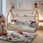 Le quai des affaires - lit cabane kiwi 90x190 + 1 sommier + barri�re / naturel / 197x97x141