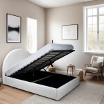 Le quai des affaires - lit coffre tissu bouclette 160x200 sherpa + sommier / blanc / 219x169x123