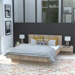 Le quai des affaires - lit cool 140x190 cm + 2 chevets + sommier / dcor chne blanchi / 192x234x75 cm ...