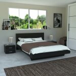 Le quai des affaires - lit loft 140x190 + 2 chevets + sommier + t�te de lit / noir / 192x143x75 cm