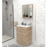 Meuble sous - vasque 3 tiroirs marbella 60 cm + vasque / décor chêne blanchi / Meuble sous - vasque 3 tiroirs marbella 60 cm + vasque / décor chêne blanchi /