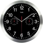 Quartz ronde horloge murale, aluminium silencieuse int�rieur murale horlog vec thermom�tre et hygrom�tre ...
