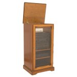 Beaux meubles pas chers - rack hifi merisier 1 porte vitre dessus relevable 5 niches l 57 h 107 p 46. ...