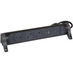 Legrand - rallonge 3x2p + t surface, inter, parafoudre, usb a + c et cordon 1, 5m - noir / gris
