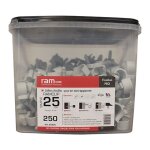 Ram - 250 colliers cheville clip simple gris pour tube nu 25