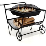 Range bûche avec barbecue charbon brasier, porte bûches bol de feu en métal, roues de roulement, chariot ... Range bûche avec barbecue charbon brasier, porte bûches bol de feu en métal, roues de roulement, chariot ...