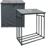 Range - bûches extérieur noir 185 x 83 x 185 cm charge 1500 kg en métal housse de protection intempéries ... Range - bûches extérieur noir 185 x 83 x 185 cm charge 1500 kg en métal housse de protection intempéries ...