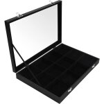 Rangement bijoux en velour noir avec 12 sections & couvercle en verre - plateau bijoux feutre avec compartimen ...