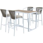 Ravi mange debout table haute avec 4 tabourets aluminium & plastique recyclé, aspect bois teck table ... Ravi mange debout table haute avec 4 tabourets aluminium & plastique recyclé, aspect bois teck table ...