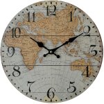 Rebecca mobili horloge murale avev carte du monde mdf brun gris style r�tro pour cuisine