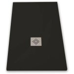 Mirlo - receveur de douche 100 x 160 cm extra plat pure en résine surface ardoisée noir grille inox Mirlo - receveur de douche 100 x 160 cm extra plat pure en résine surface ardoisée noir grille inox