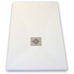 Mirlo - receveur de douche 80 x 140 cm extra plat pure en r�sine surface ardois�e blanc grille inox