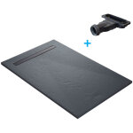 Receveur de douche caniveau en rsine imitation ardoise - gris ardoise + natte tanche + siphon ultra ...