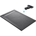 Receveur de douche gris 140 x 90 cm haute densit� pierre naturelle - grille caniveau