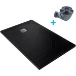 Receveur de douche noir 120 x 90 cm haute densit� pierre naturelle - grille carr�e excentr�e