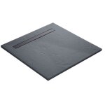 U - tile - receveur r�sine 100 x 100 cm gris ardoise imitation ardoise - grille caniveau excentr�e