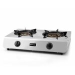 Réchaud gaz butane ou propane, corps inox, 2 brûleurs triple couronne, allumage piézoélectrique. Réchaud gaz butane ou propane, corps inox, 2 brûleurs triple couronne, allumage piézoélectrique.