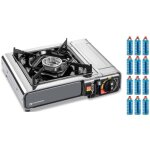 Réchaud à gaz 2200w inox + 12 cartouches gaz camping allumage piezo système sécurité kemper Réchaud à gaz 2200w inox + 12 cartouches gaz camping allumage piezo système sécurité kemper